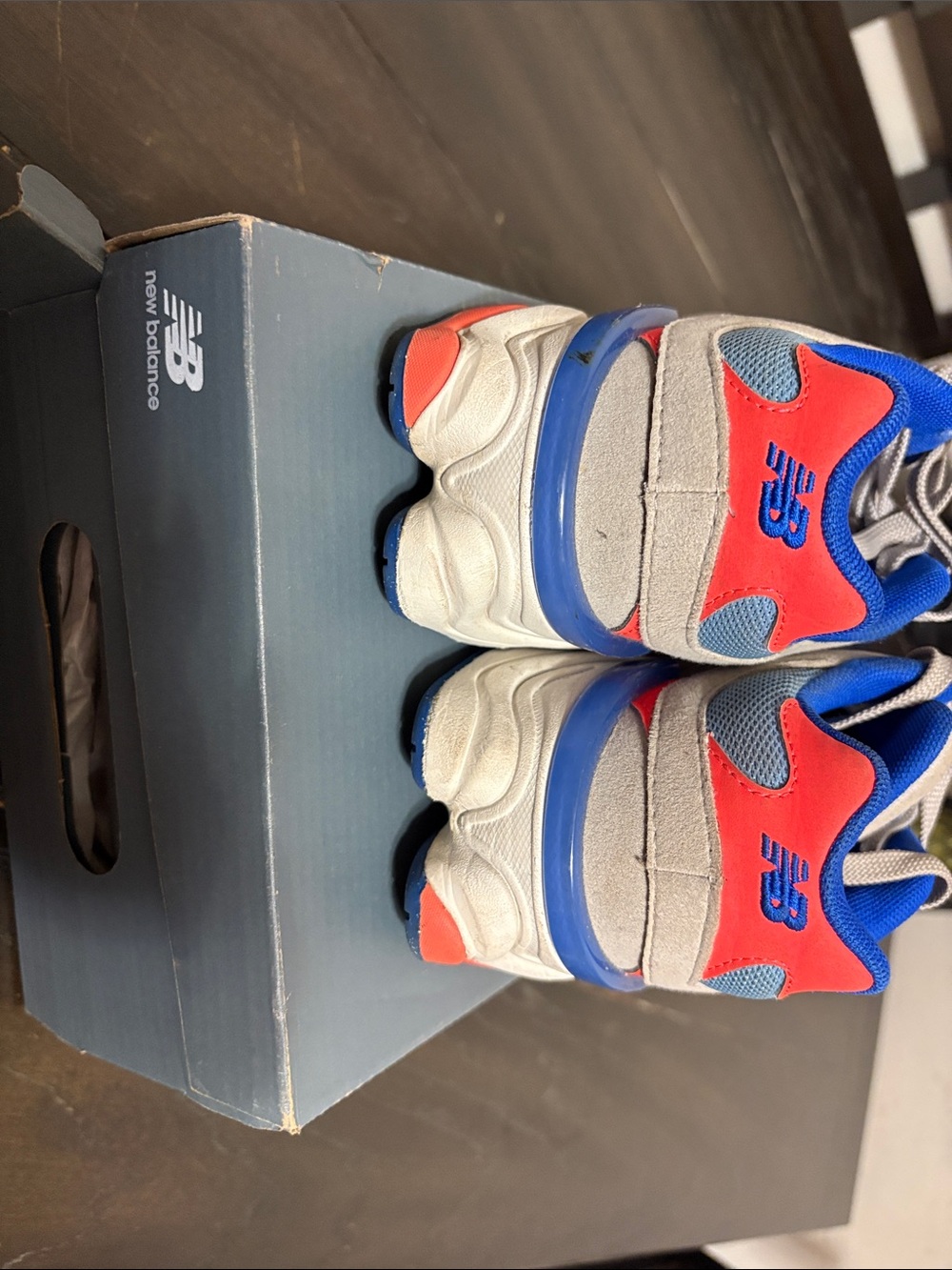New Balance Kids Blue and Tan Running Sneakers with Orange Accents - Picture 3 of 5